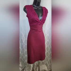 Capella Apparel | Burgundy Midi Dress with Lace Details